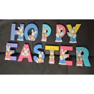 Hoppy Easter Sign Letters Set 90s Sue Dreamer Holiday Workshop Handpainted Bunny